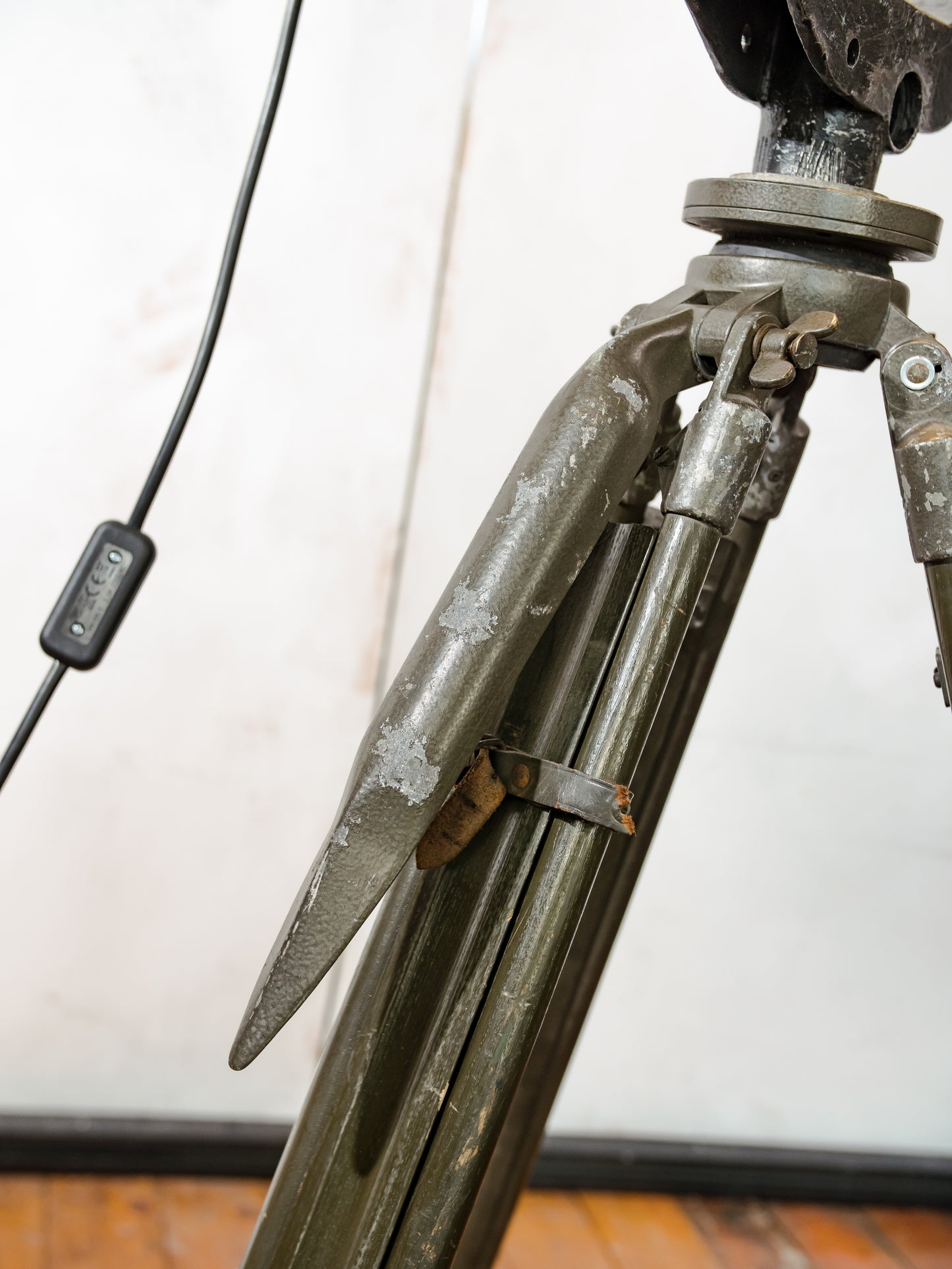 Vintage German Marine Military Searchlight on an Army Wooden Surveyors Tripod | Industrial Floor lamp Spotlight | One of a kind Tripod light