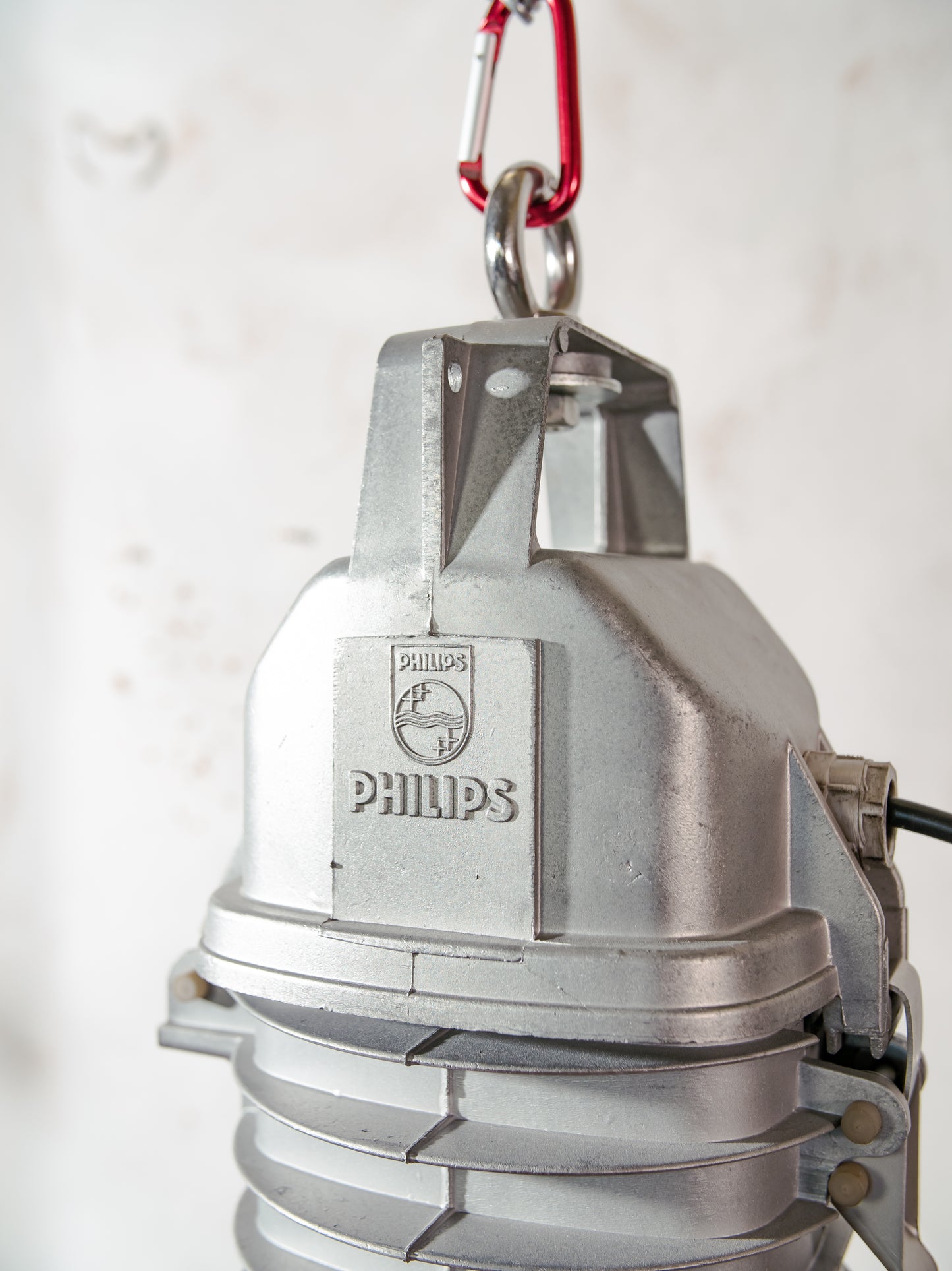 Vintage Philips Industrial 1950s Factory Pendant Light, Aluminum Gray & Workshop Lamp, Made in Holland