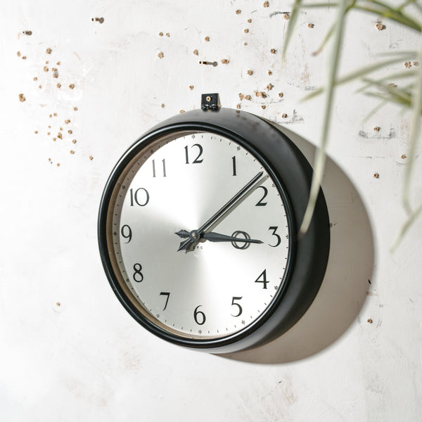 G.P.O. Synchronome Slave Clock 1960s | British Post Office Bakelite Wall Clock, Satin Black, Gold Bezel