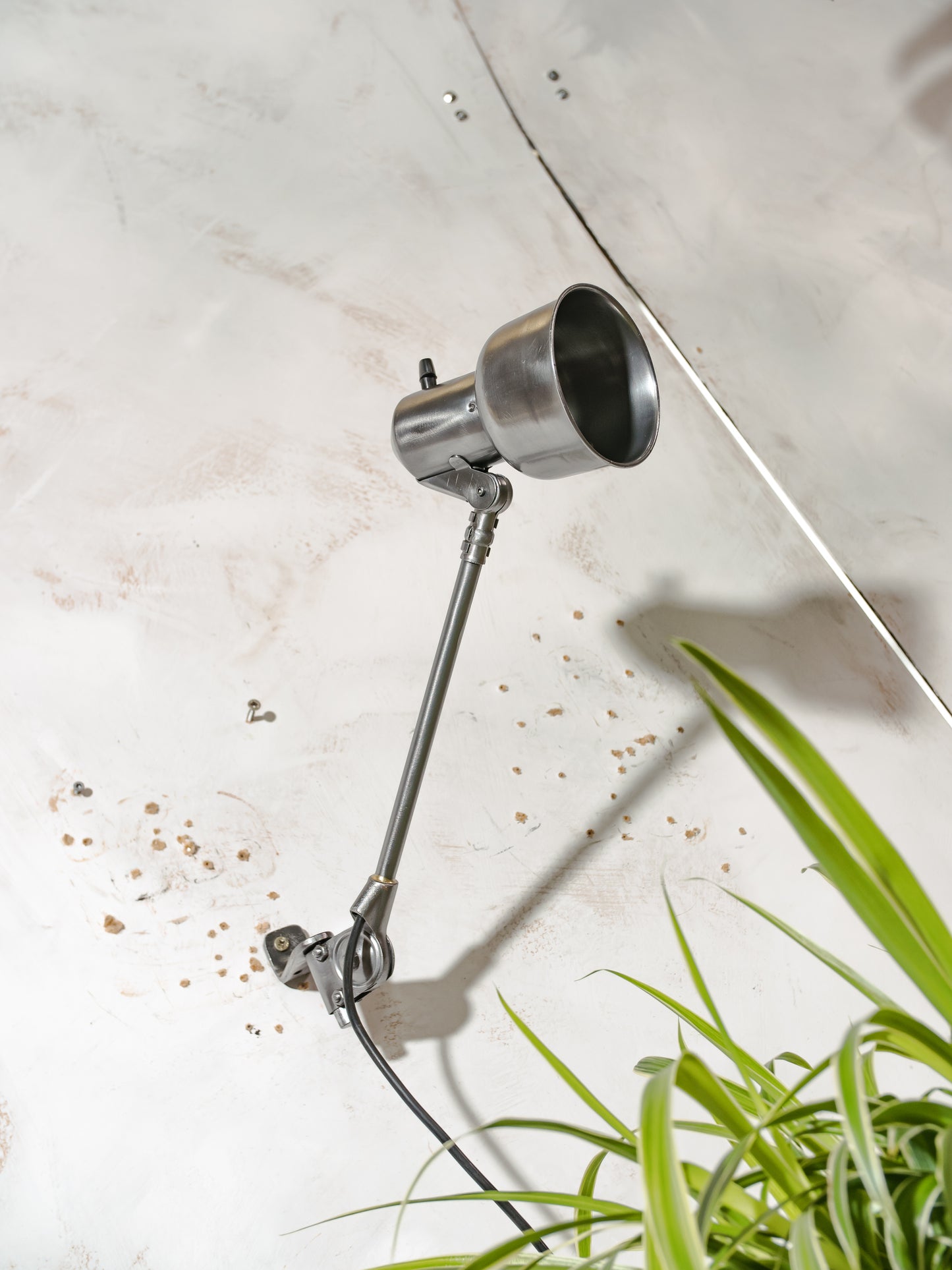 Vintage SIS Leuchten Wall Lamp, Polished Swing Arm 1950s, Silver Factory Machine drawing lamp