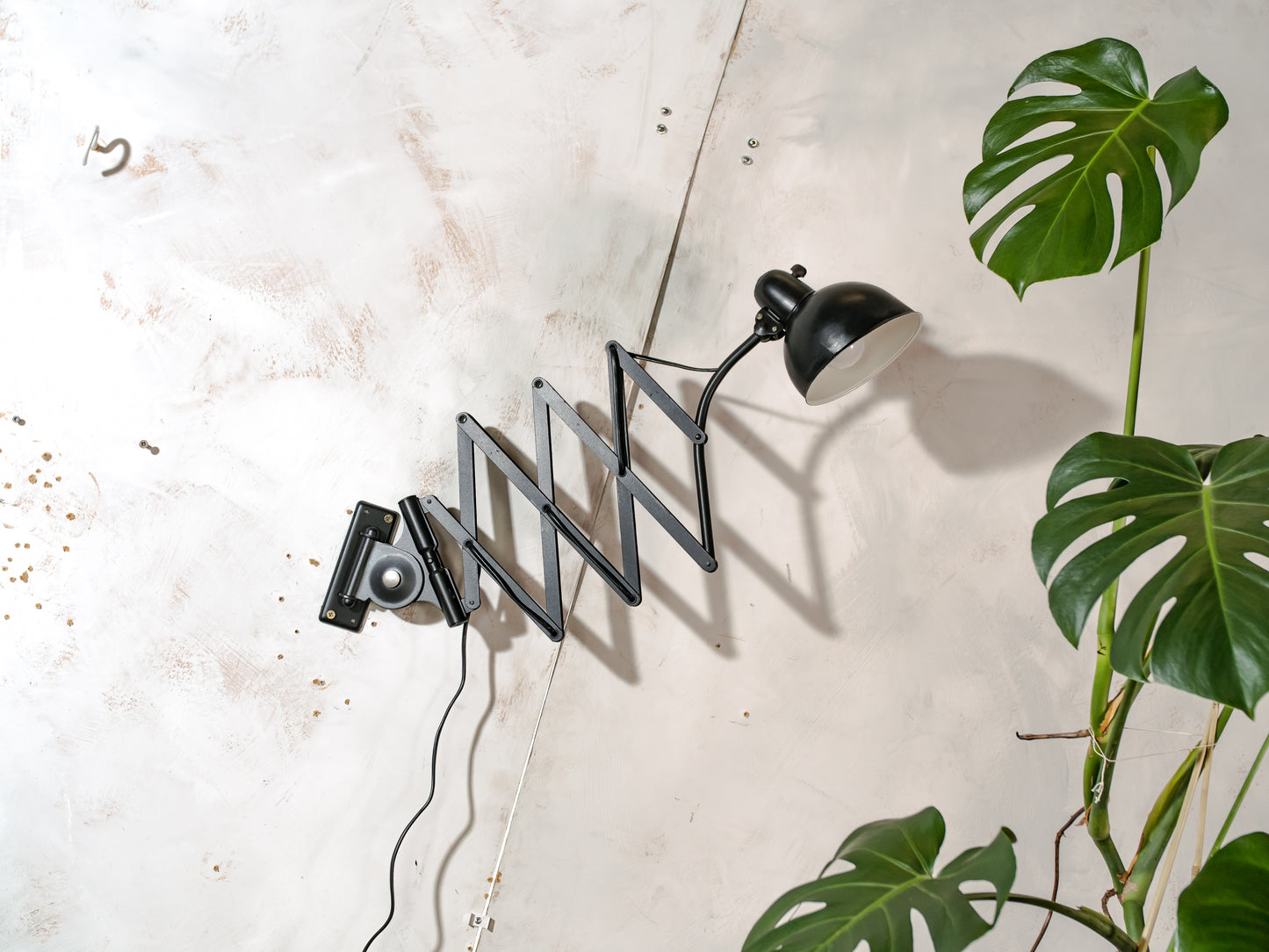 Kaiser Idell Model 6614 Scissor Lamp, Satin Black renovated Bauhaus Wall lighting, design by Christian Dell