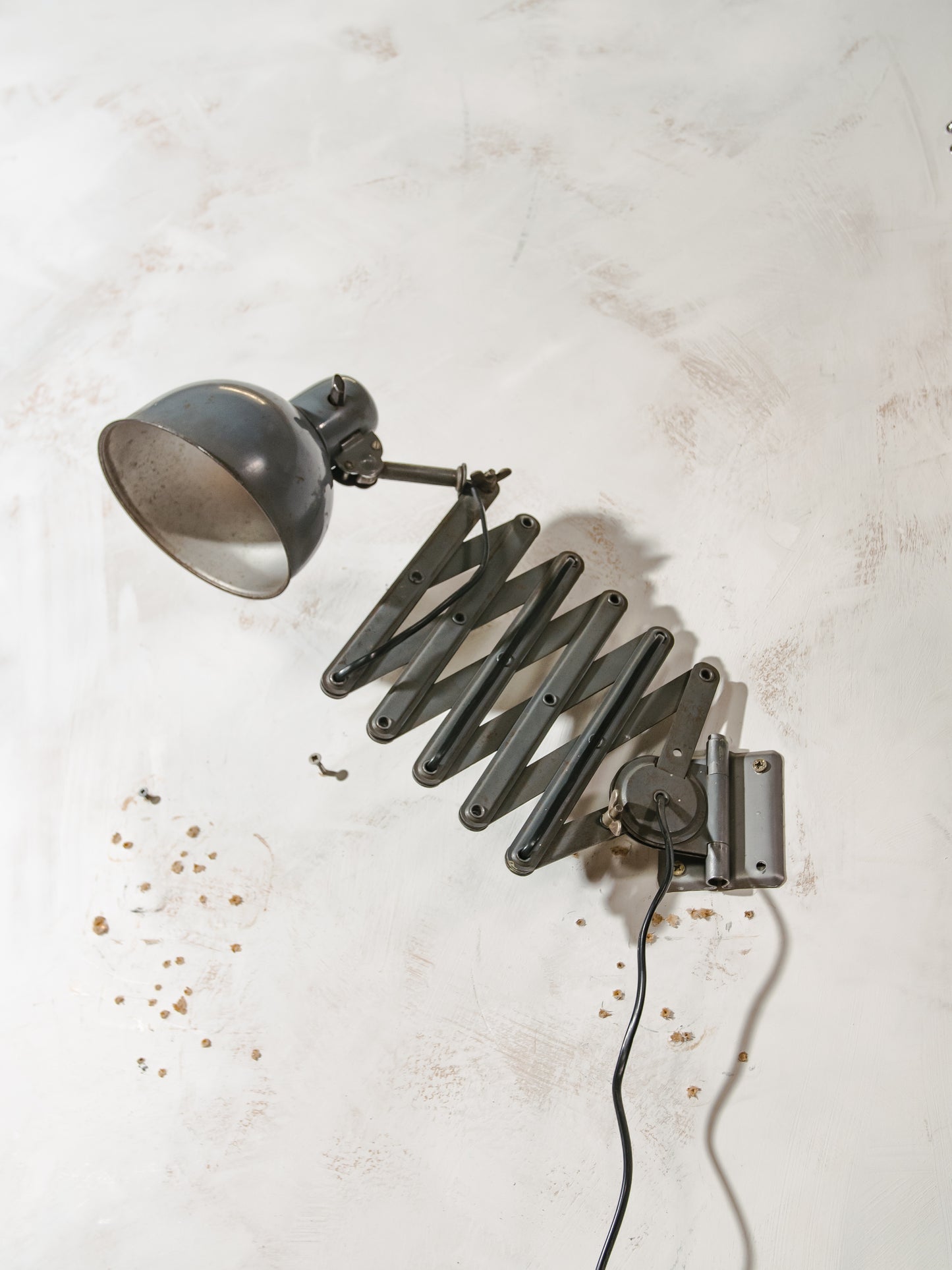 Dark Gray Scissor Lamp 1940s by ADEM Large model, Bauhaus Dutch designer Pull out Wall lighting