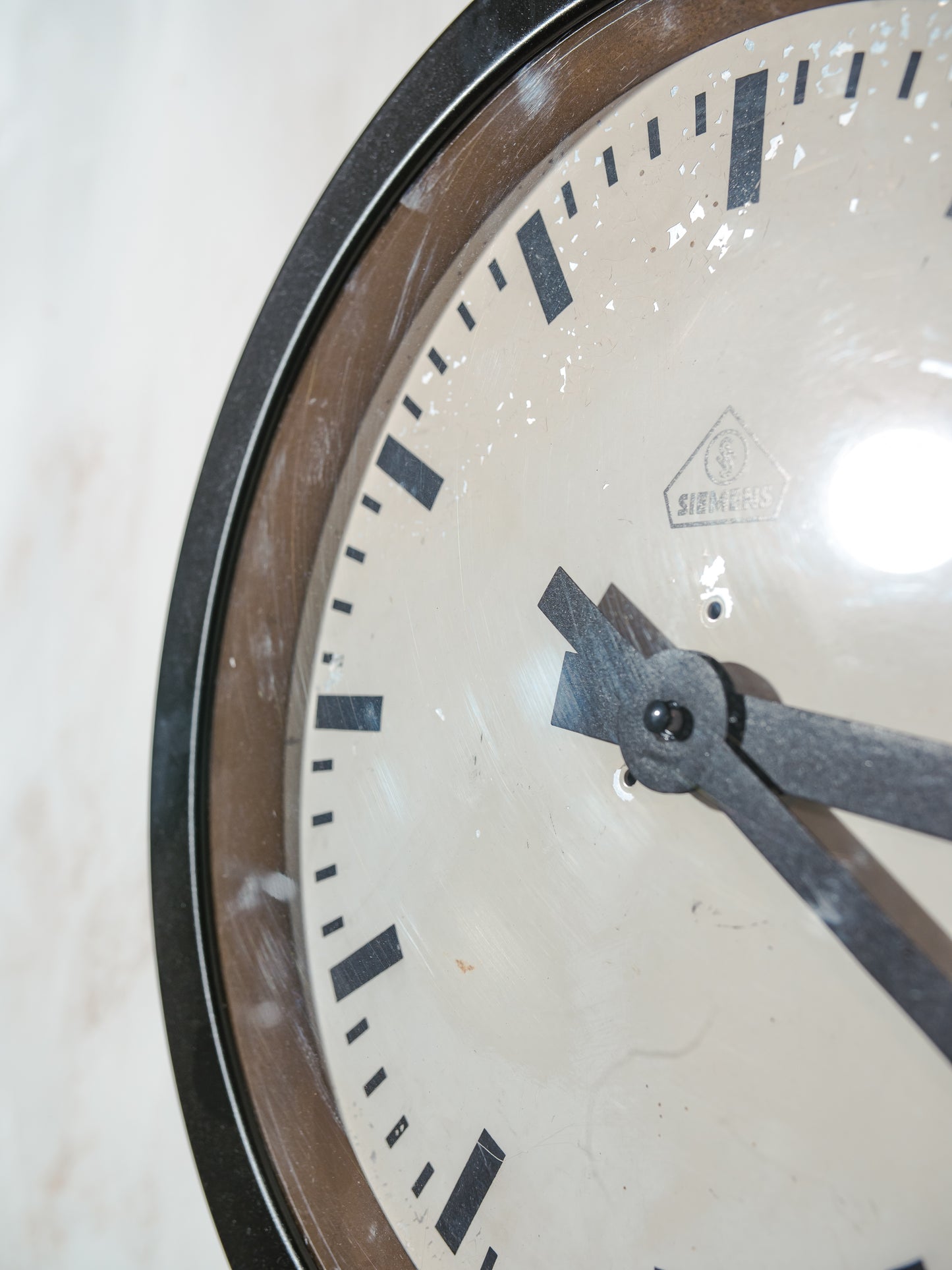 1930s Small Station Clock by Siemens, Ø30 CM, Satin Black Industrial Factory Clock, Converted to Quartz mechanism