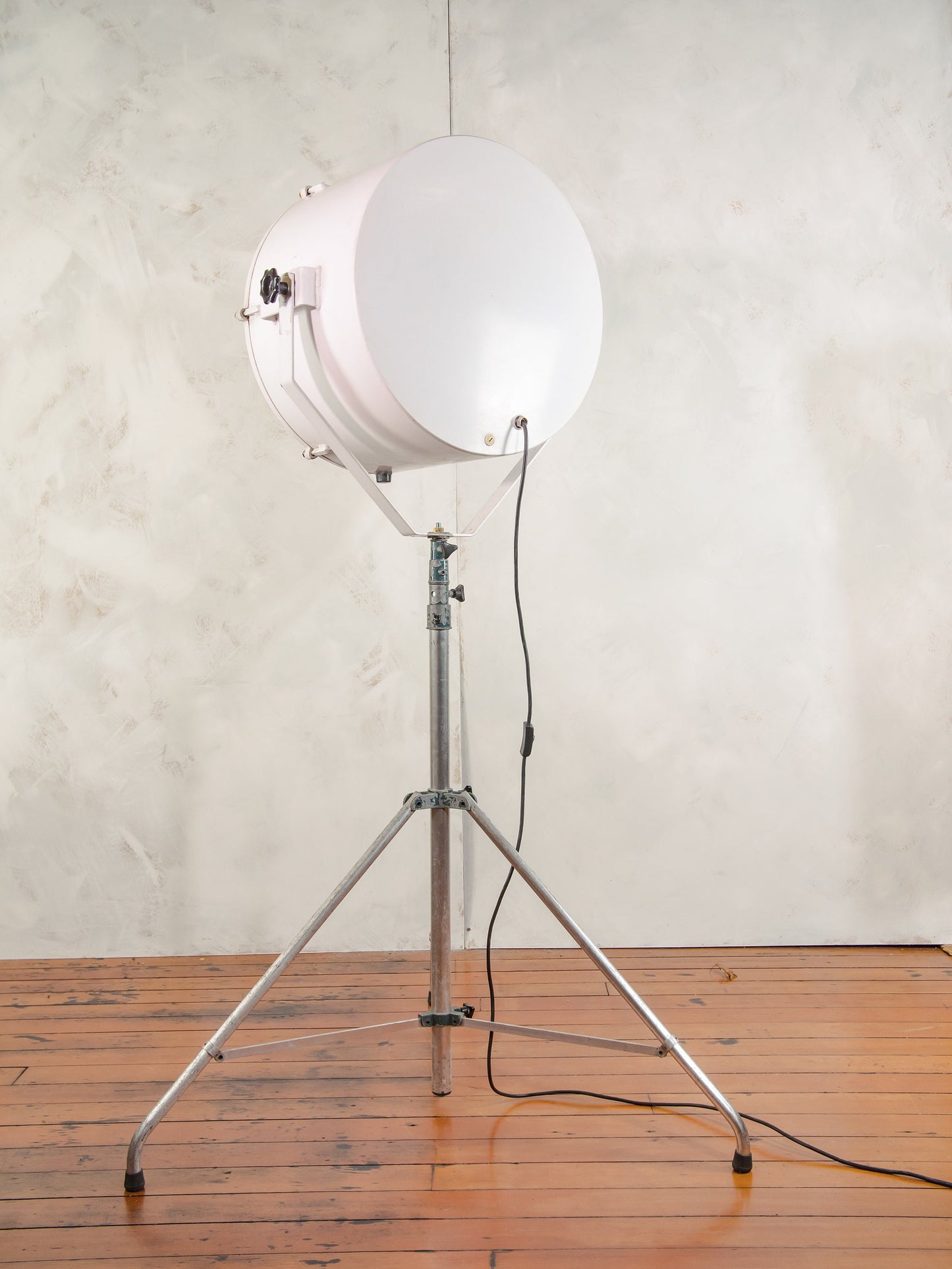 Large White Searchlight Floor lamp on Standard Tripod, Nautical Spotlight upcycled Lighting