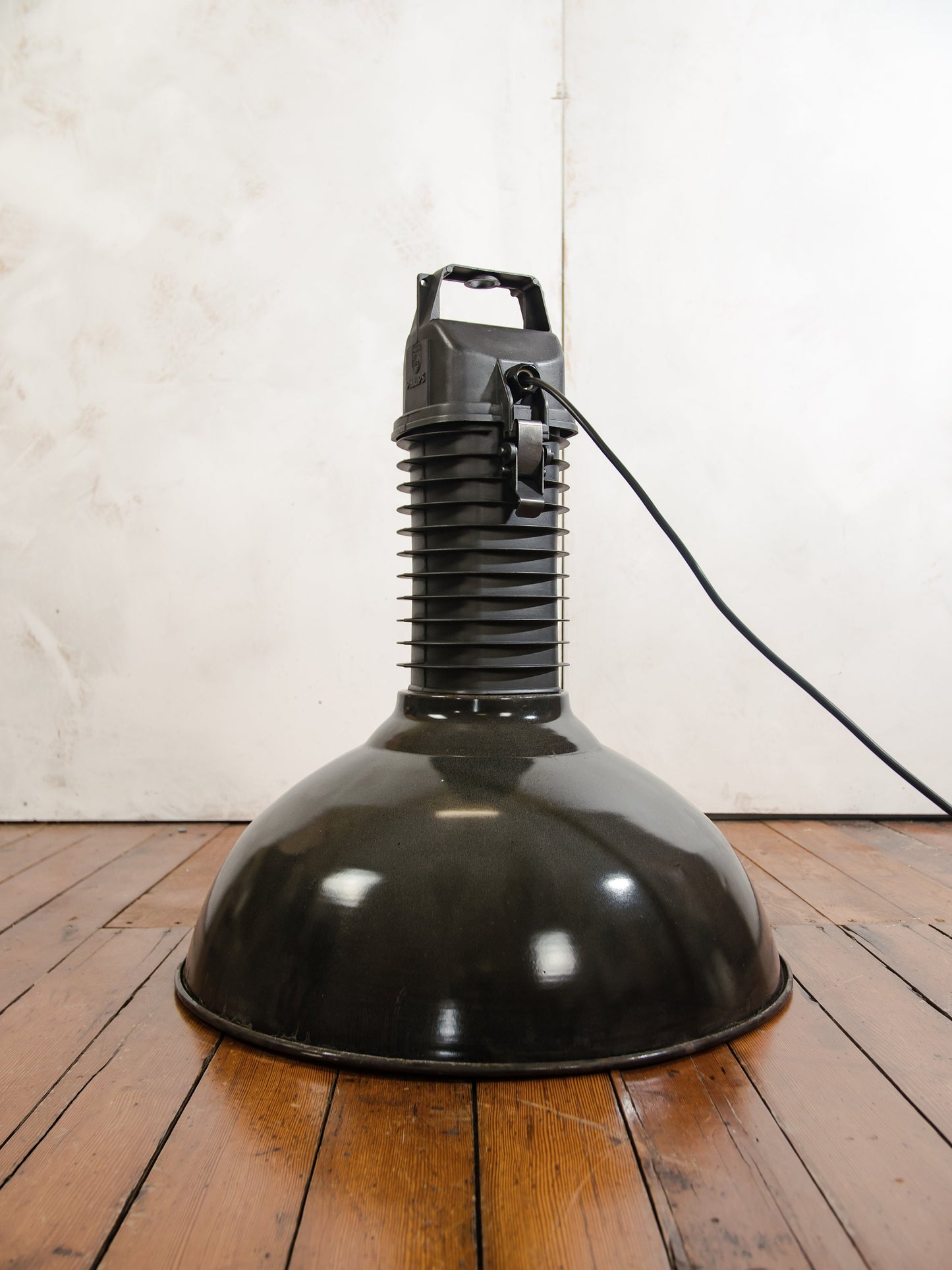 Black Enamel Factory Pendant Light by Philips, 1950s Industrial interior Workshop Ceiling lamp, Loft large hanging lamp