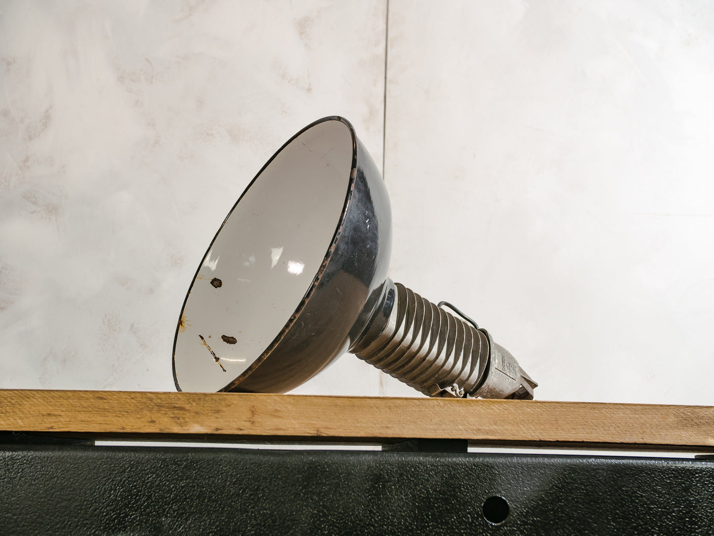 Industrial Factory Pendant lamp with Patina, Philips Hanging lamp workshop enamel 1950s