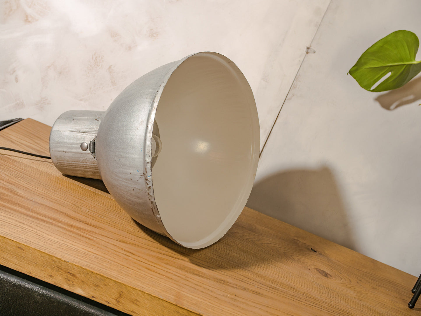 Oval-shaped Gray Large Pendant lamp by Predom Mesko 1970s, Industrial Hanging lamp, Patina Factory lighting