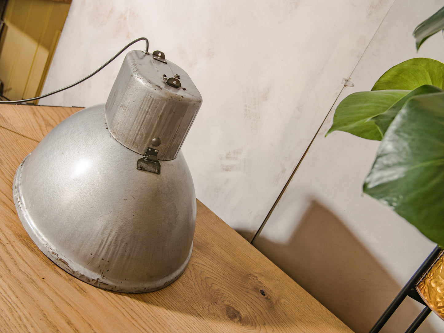 Oval-shaped Gray Large Pendant lamp by Predom Mesko 1970s, Industrial Hanging lamp, Patina Factory lighting