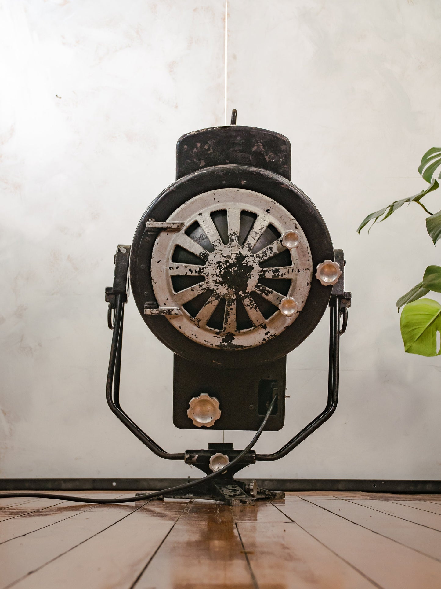 Huge Theater Lamp, 10KW Barrandov 1950s Film Spotlight, Black Studio lamp, Vintage Patina Czech Video lighting, Café Restaurant