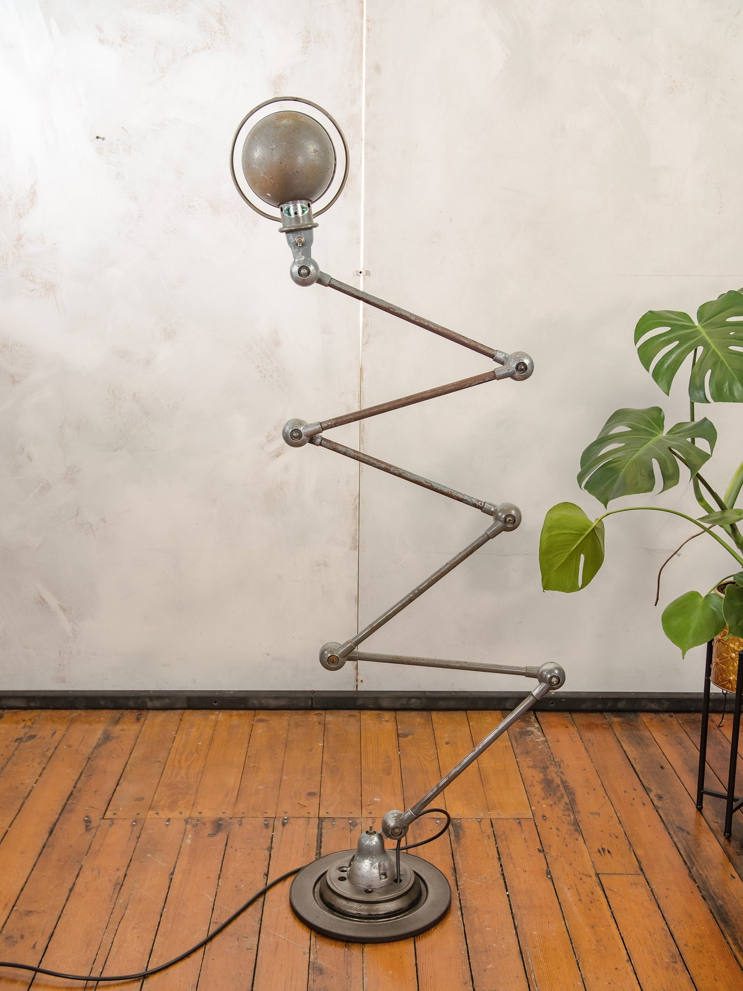 1950s French Jieldé 6 Arm Floor Lamp, Designed by Jean Louis Domecq, Articulated antique adjustable Lighting