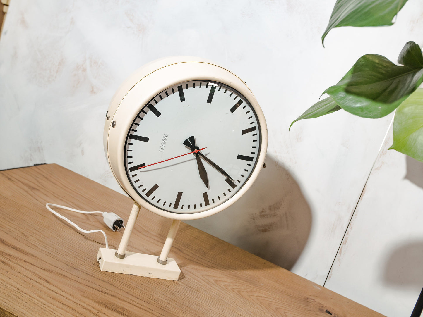 Retro Double sided School Clock by Van Doorn 1970s, Beige Wall or Ceiling mounted Clockwork, Unique gift for a Teacher and Principal