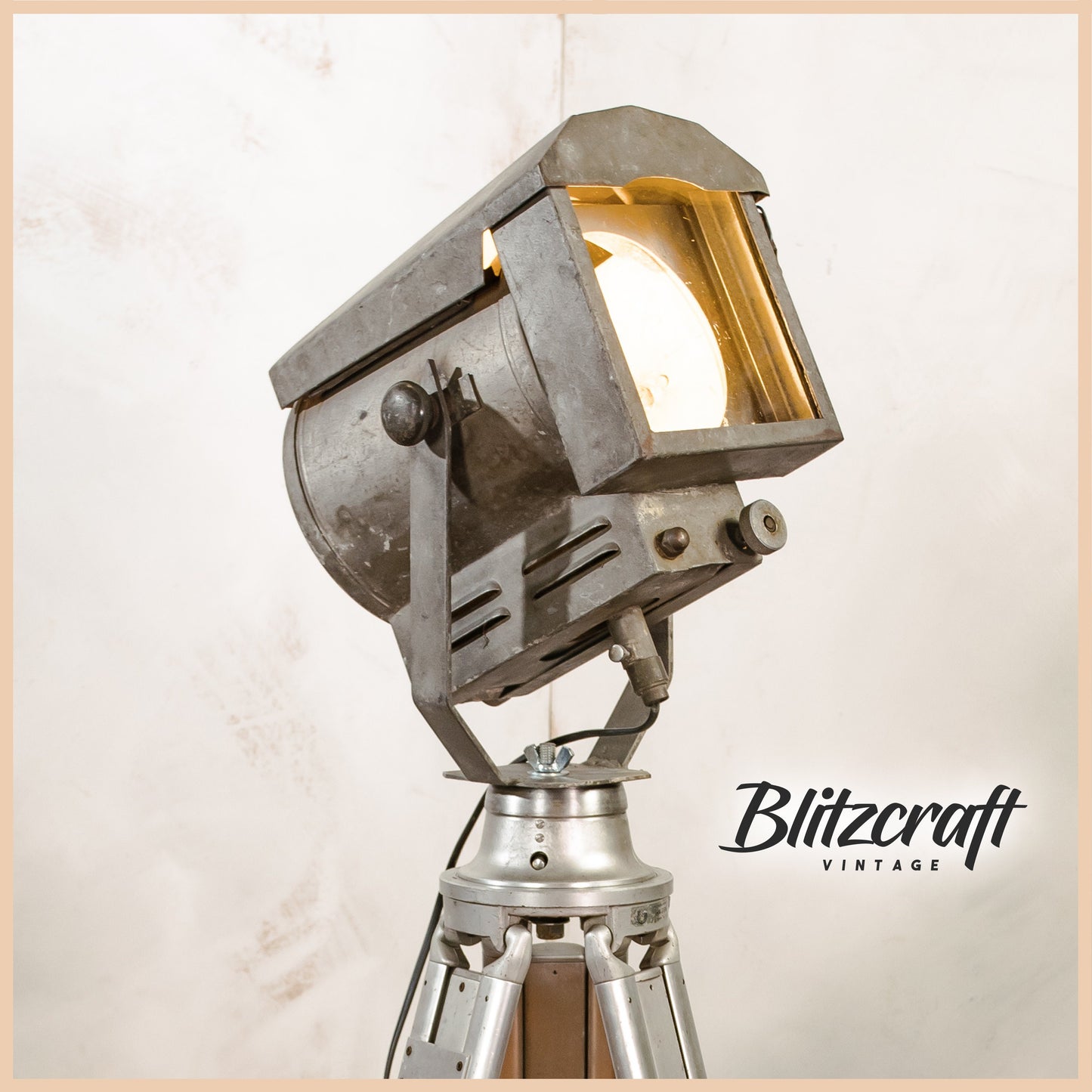 Gray Theatre projector Falconet & Cie Paris Patina on an Aluminum Surveyors Tripod, Industrial home decor Studio spotlight Floor lamp