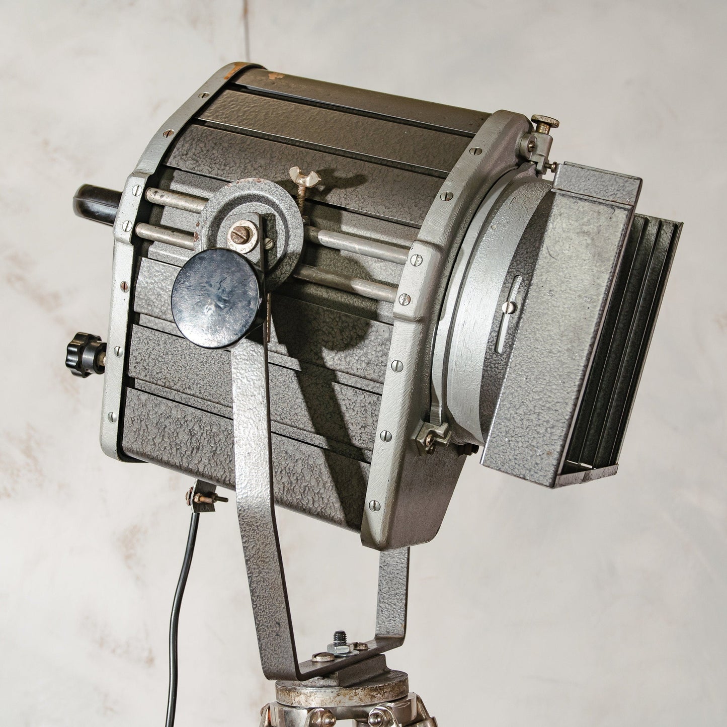 Theatre Floor lamp Spotlight on Wooden Standard, Vintage Stage light by VEB NARVA Aka Electric 1980s on Teak Tripod
