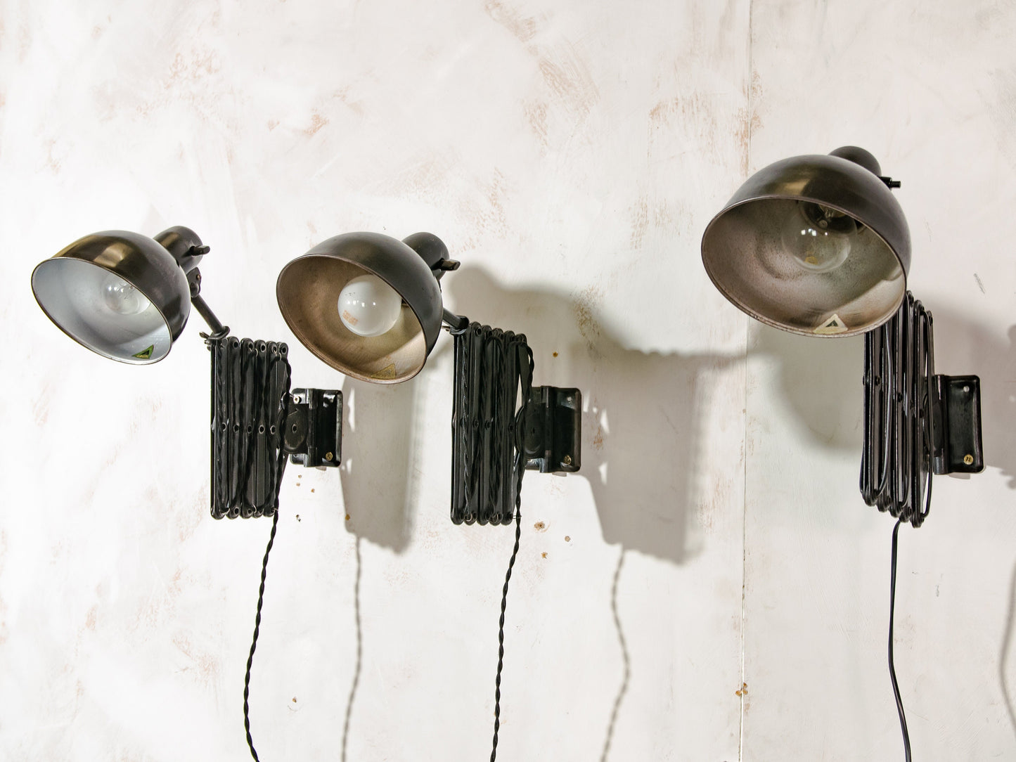 Scissor Lamps by ADEM 1940s, Unique Wall Accordion Light, Harmonica Lamp Industrial Factory Lighting