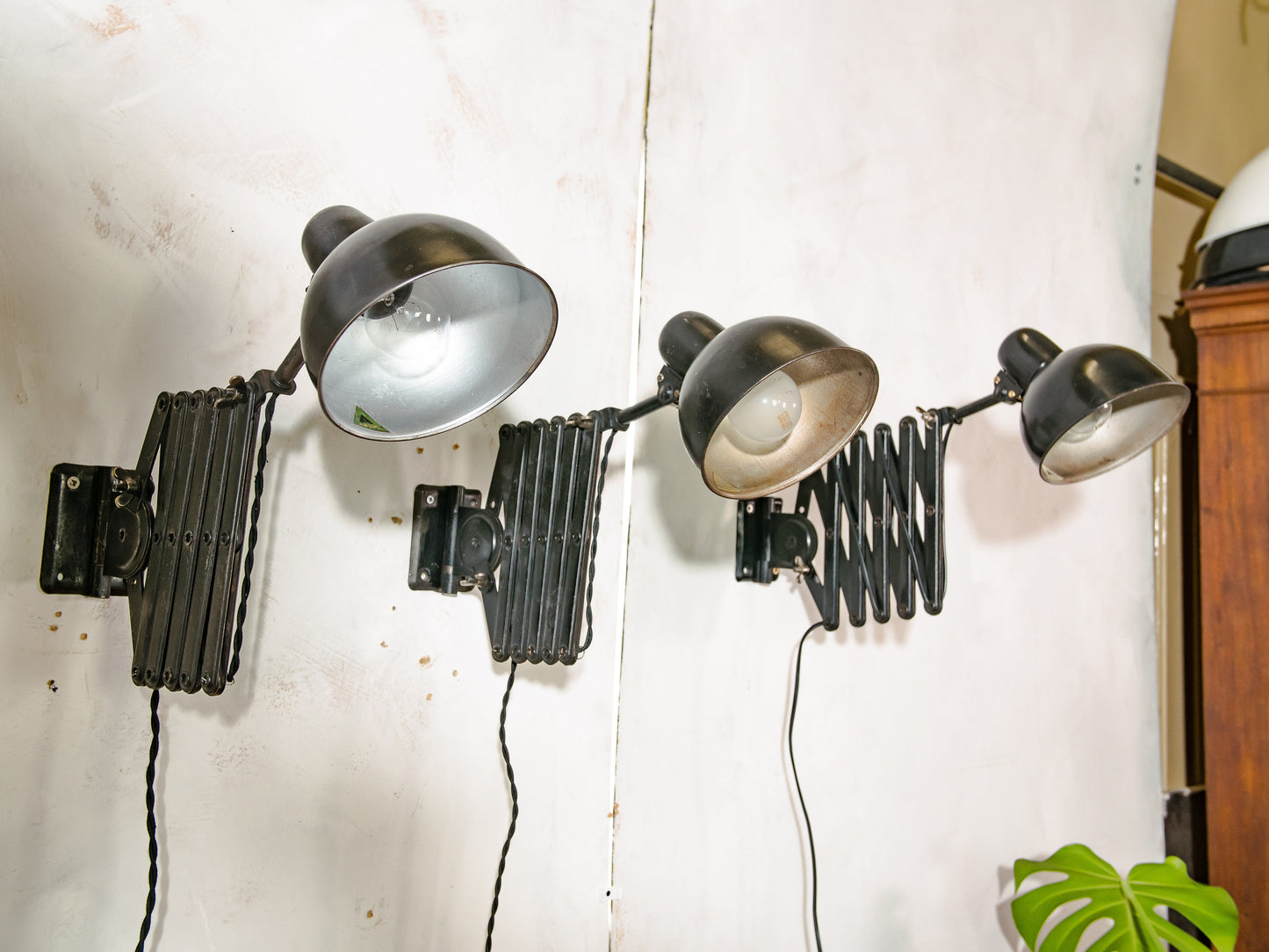 Scissor Lamps by ADEM 1940s, Unique Wall Accordion Light, Harmonica Lamp Industrial Factory Lighting