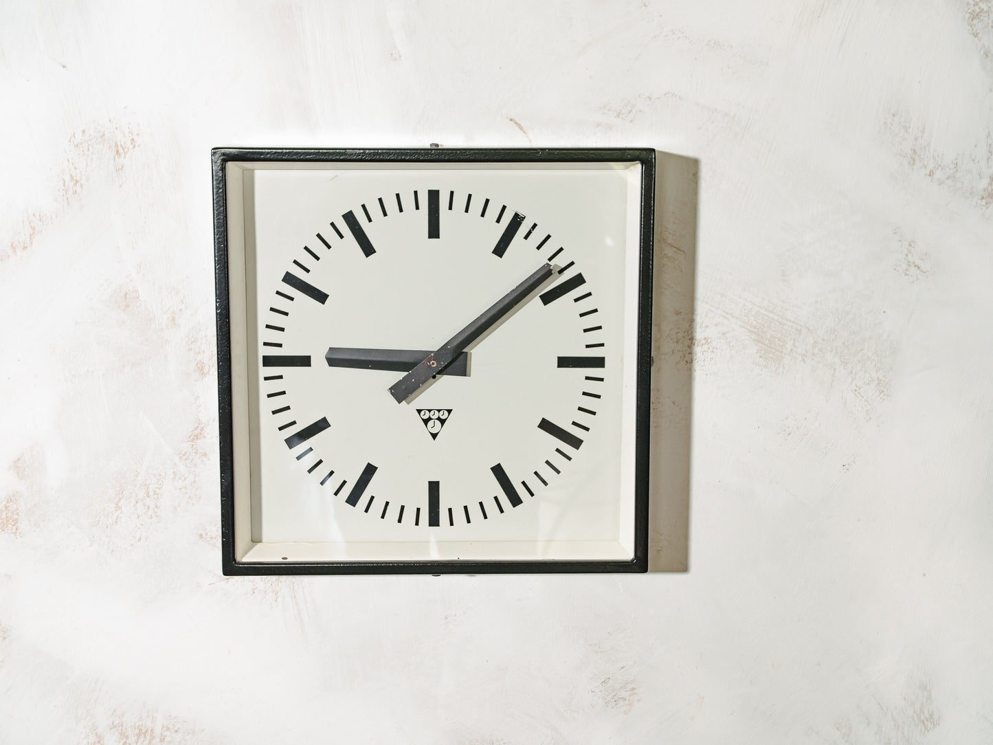 Black Factory Clock Square by Pragotron 1970s, With Quartz Clock Mechanism, Unique Office Clock, Retro Kitchen Clock, Industrial Timepiece