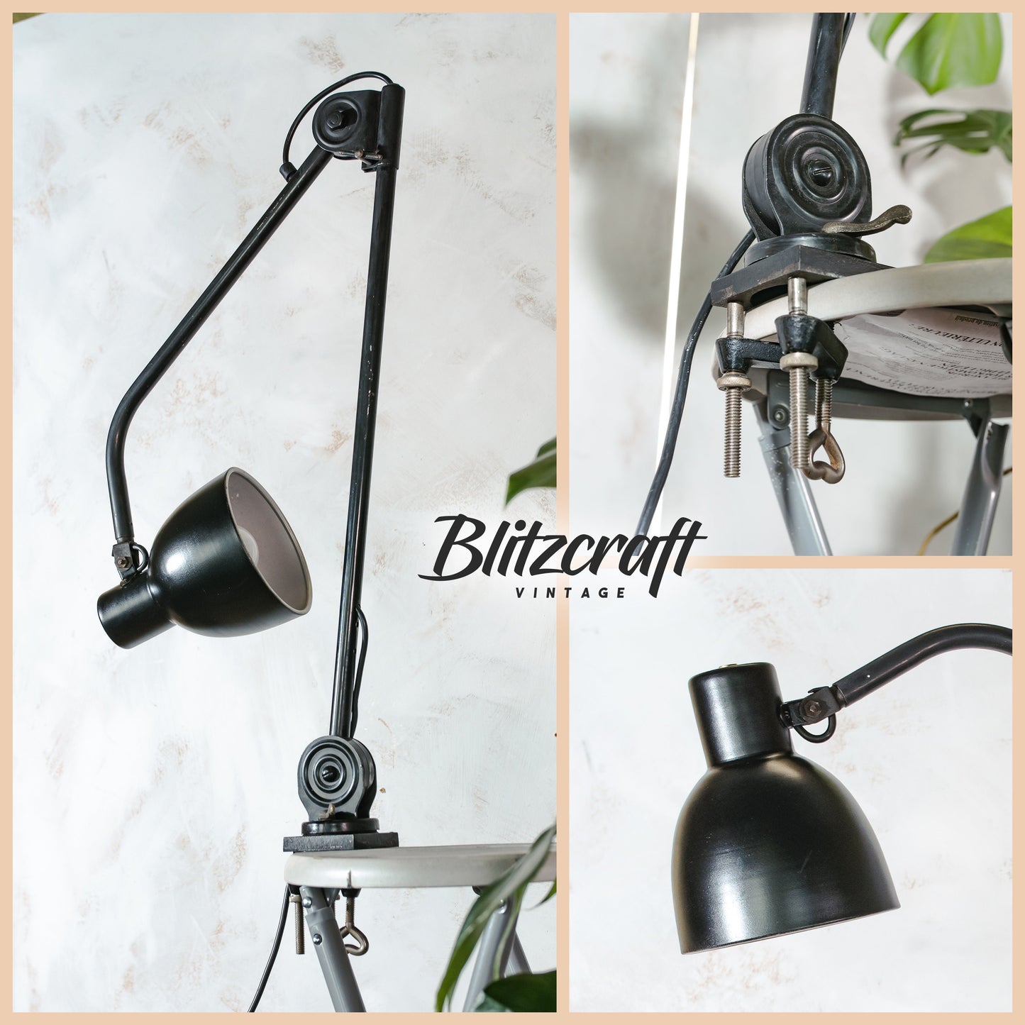 HALA ZEIST Model 122 H. Busquet 1940s 2 Arm Clamp Table lamp, Antique Bauhaus Factory Workshop light