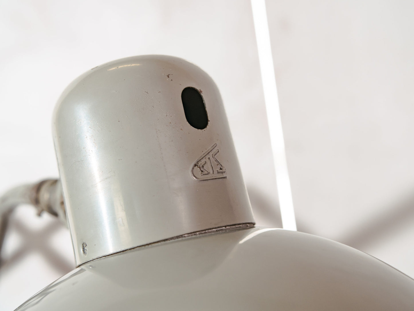 Bauhaus Gray Scissor Lamp by SIS with Oval Lampshade, 1960s Pull Out Wall mounted light, Harmonica light, Accordion Workshop lighting