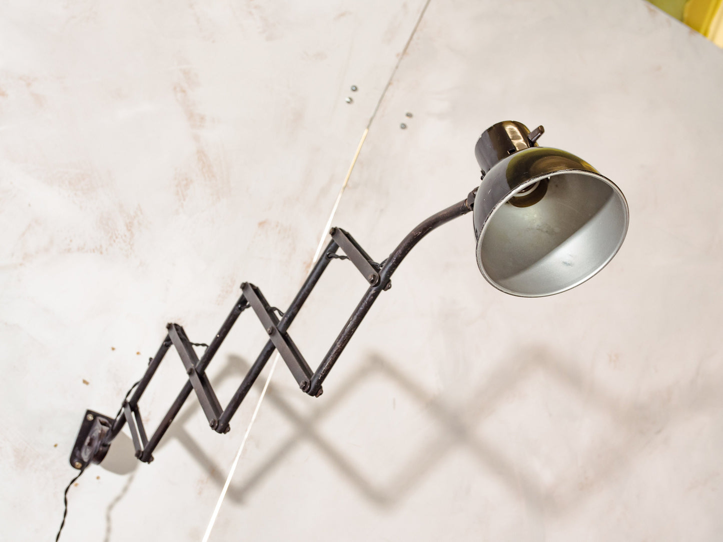 Scissor Lamp Hala 1930s, Black Workshop lamp, Rare Wall Mounted Harmonica Light, Bauhaus Lampshade, Accordion Sconce