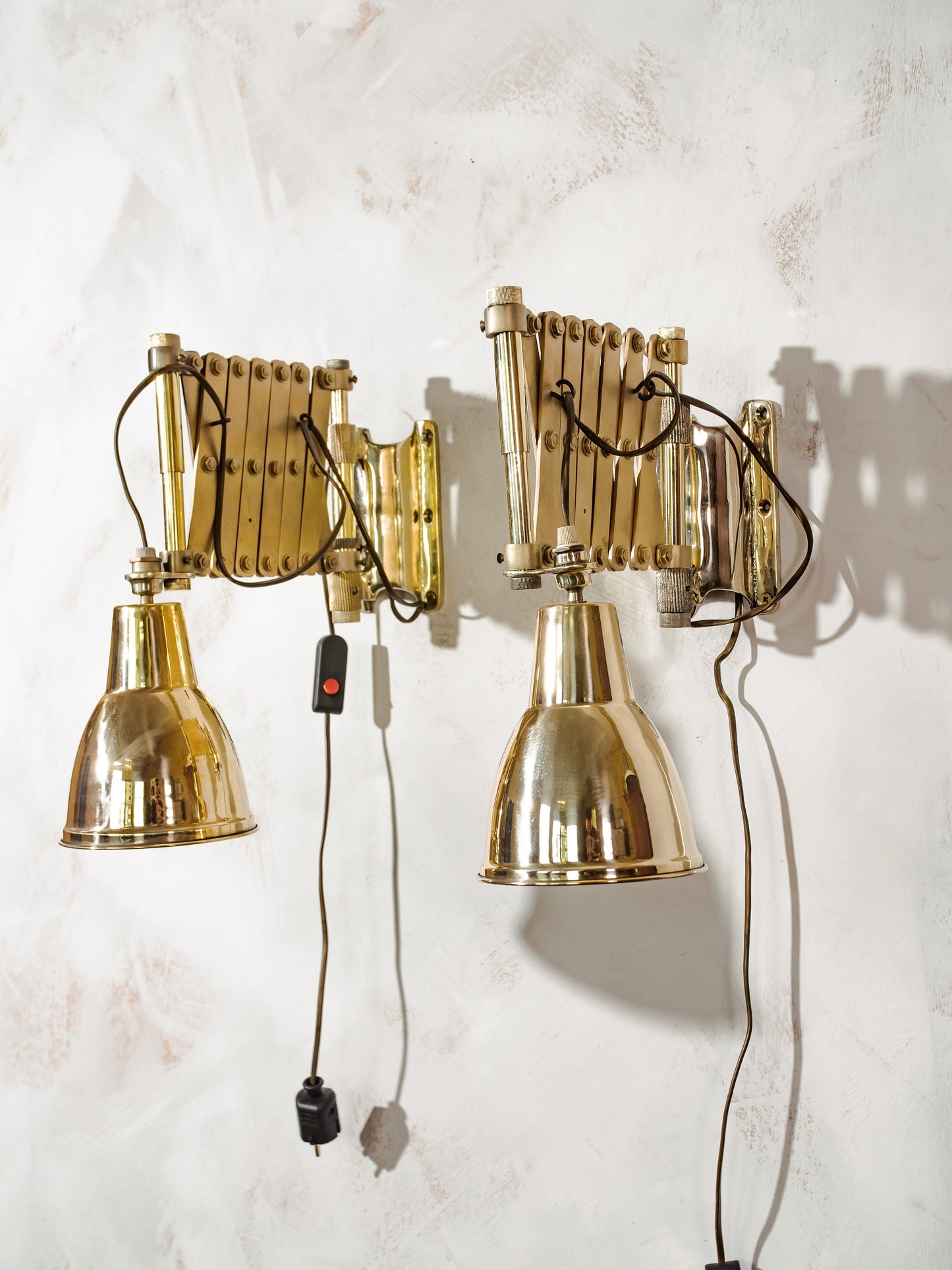 Antieke messing schaarlampen SET van 2, gerenoveerde nautische decoratie Harmonica lamp, verlichting van de kaartenkamer, circa 1900 draaibare exclusieve armatuur