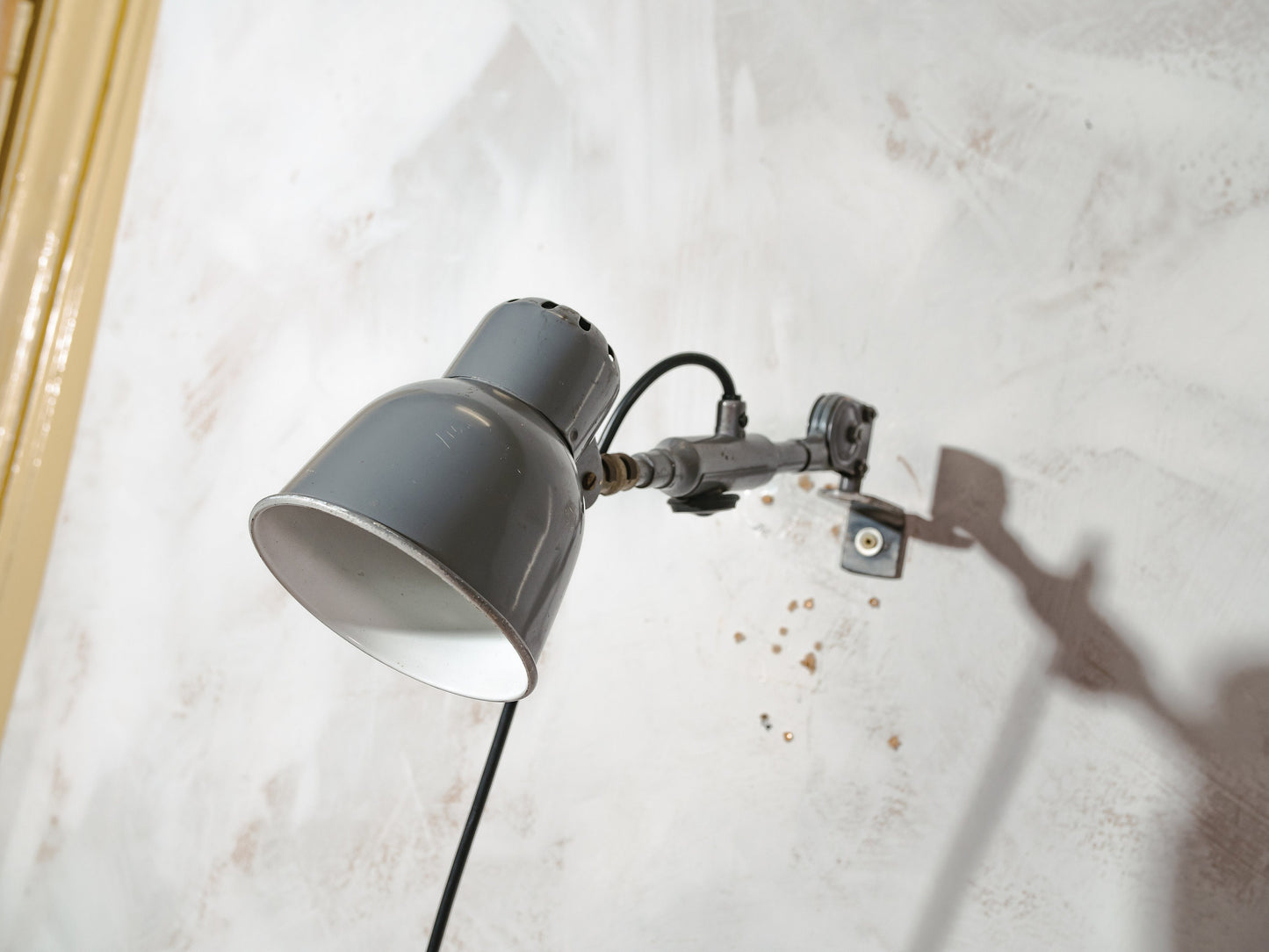 Small SIS Wall Lamp Swing Arm 1950s, Bauhaus Retro Gray Vintage Wall mounted light or Desk Mounted Lamp, Factory Machinery drawing lamp