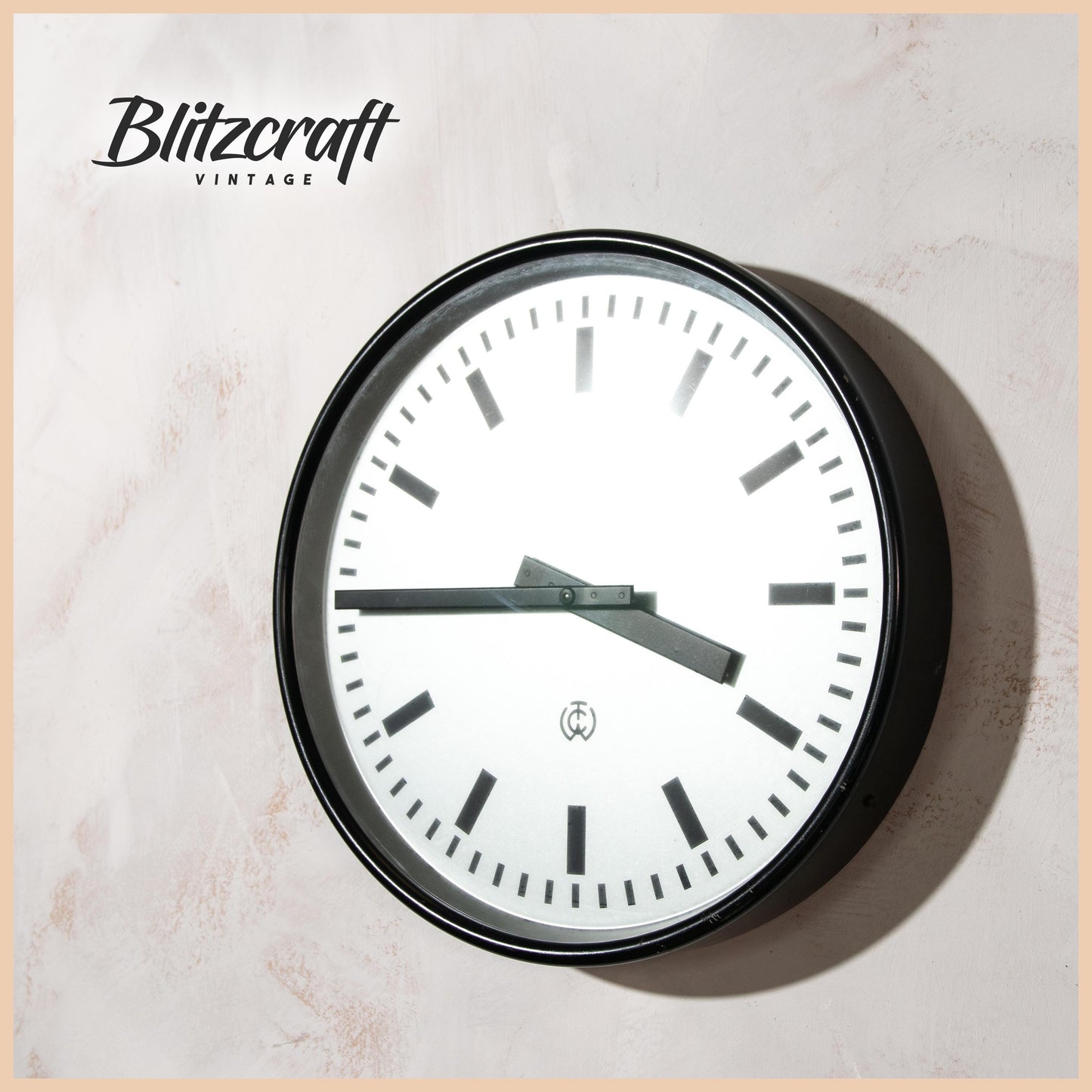 Black Industrial Factory Clock by CTW, 1950s Wall clock Carl Theodor Wagner, Gray Dial Face
