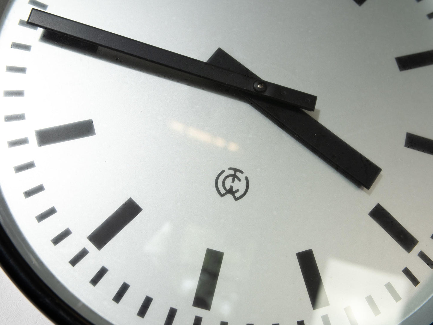 Black Industrial Factory Clock by CTW, 1950s Wall clock Carl Theodor Wagner, Gray Dial Face