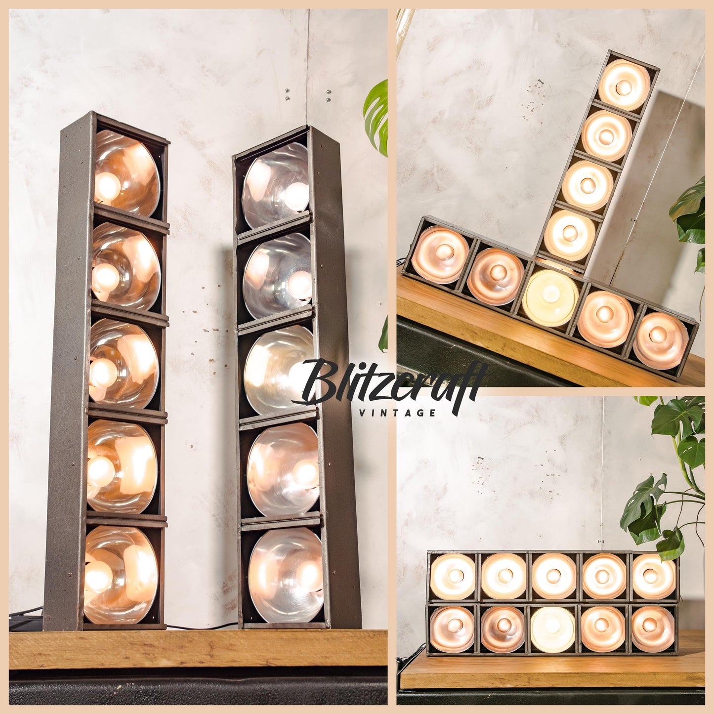 Vintage TOVERLI Stage light Batten Footlight, 1960s 5 Edison Bulbs Strip light, Unique Upcycled Ground flow lighting, Theatre Lamp