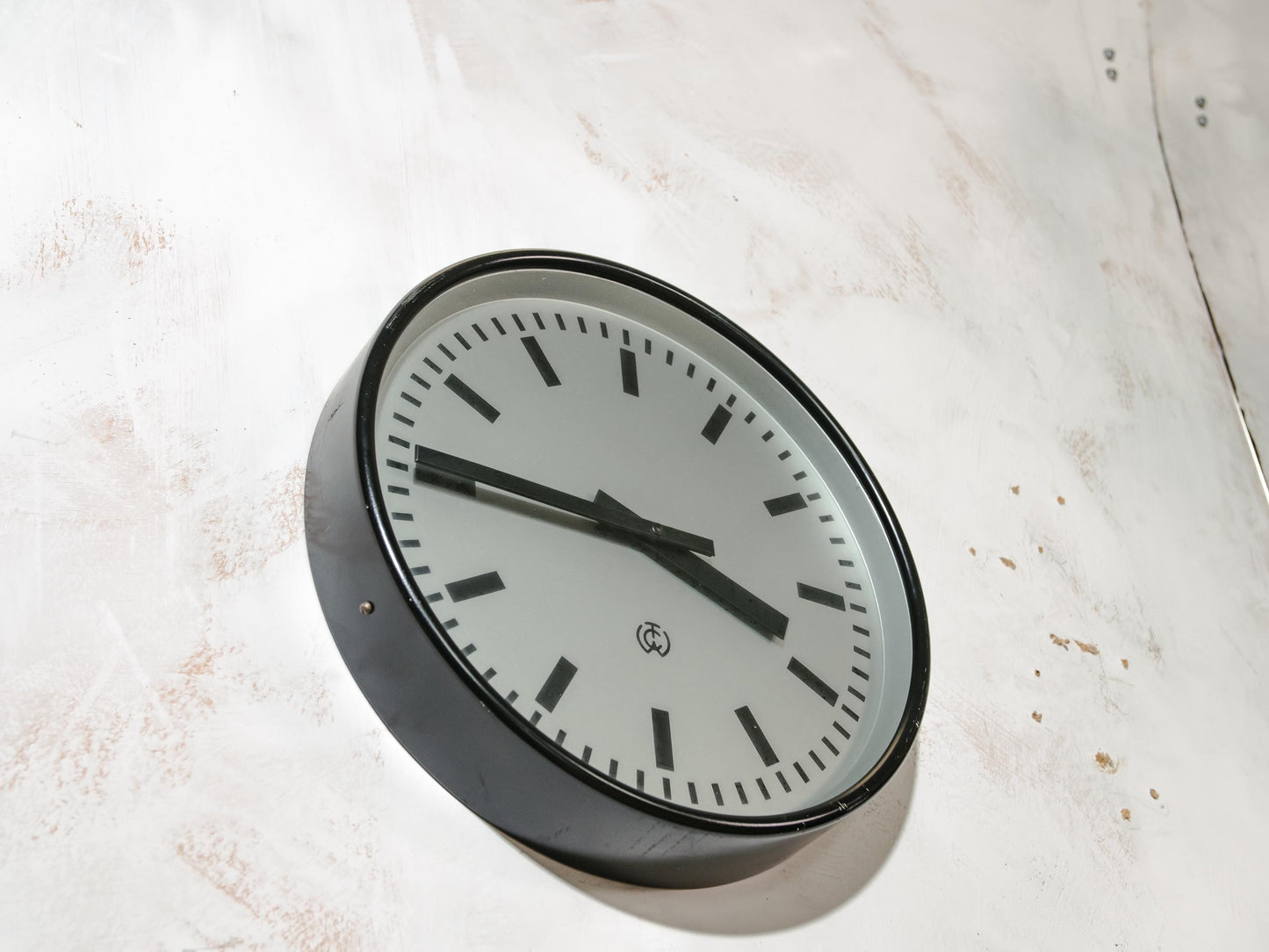 Black Industrial Factory Clock by CTW, 1950s Wall clock Carl Theodor Wagner, Gray Dial Face
