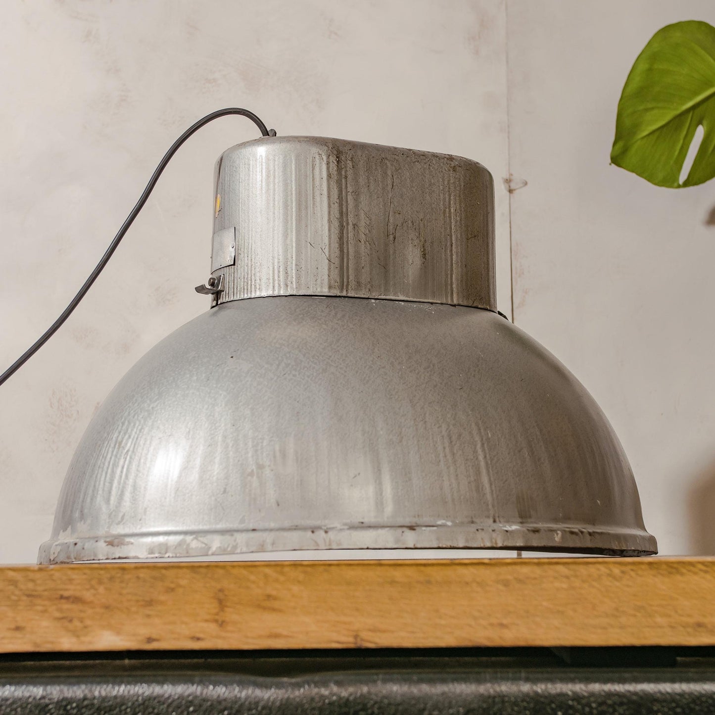 Oval-shaped Gray Large Pendant lamp by Predom Mesko 1970s, Industrial Hanging lamp, Patina Factory lighting