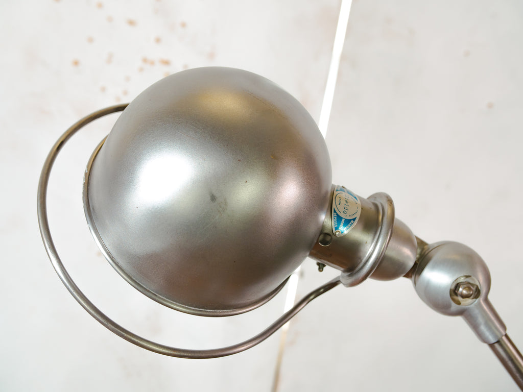 Vintage Franse Jieldé 5 armige staande lamp, industriële loftverlichting, iconische verstelbare werkplaatslamp, mid-century design, gerestaureerd en gepolijst