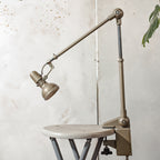 1950s Lumina Breveté Clamp lamp, Vintage 2 arm Articulated Workshop light made in France | Retro Table Desk lamp, Brown Sewing lighting