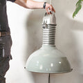 Large Industrial Factory Pendant Light with Gray Enamel Shade, 1950s Philips HDK Hanging Workshop Lamp, Fully Renovated and Rewired E27