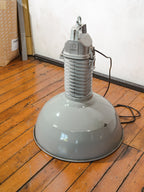 Large Industrial Factory Pendant Light with Gray Enamel Shade, 1950s Philips HDK Hanging Workshop Lamp, Fully Renovated and Rewired E27