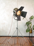 Vintage Berkey Italia 2KW Film Spotlight Floor Lamp, Industrial Loft Decor, Adjustable Tripod, Theater Light with Barn Doors & Fresnel Lens