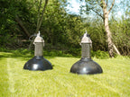 Large 1950s Industrial Factory Pendant lamp by Philips with Black Enamel shade, Hanging lamp workshop and kitchen island, Rusted Patina