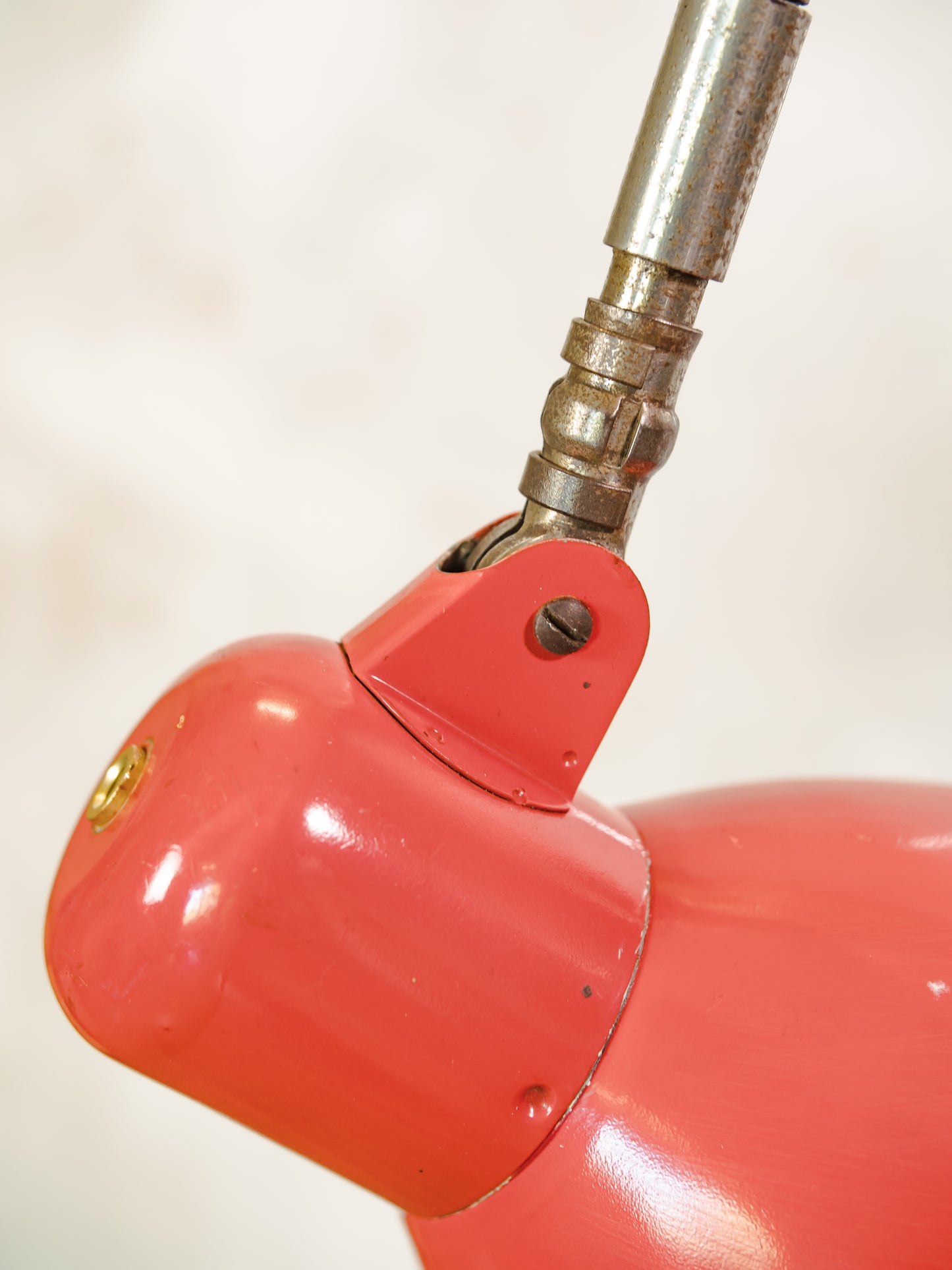 Vintage 1960s SIS Clamp Desk Lamp, Adjustable Wall or Table Mount, Red Gooseneck Light, Rewired and included LED Bulb