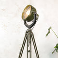 Vintage German Marine Military Searchlight on an Army Wooden Surveyors Tripod | Industrial Floor lamp Spotlight | One of a kind Tripod light