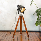 Floorlamp Vintage, Black Theatre Light | The Aliën Spotlight |  Studio Floorlamp | Stagelight on adjustable Wooden Tripod, Floor Spot light