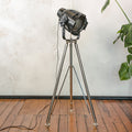 Black Stagelight Floorlamp Vintage  | The Aliën Studio Spot | Spotlight on polished chrome Tripod | Modern industrial lighting