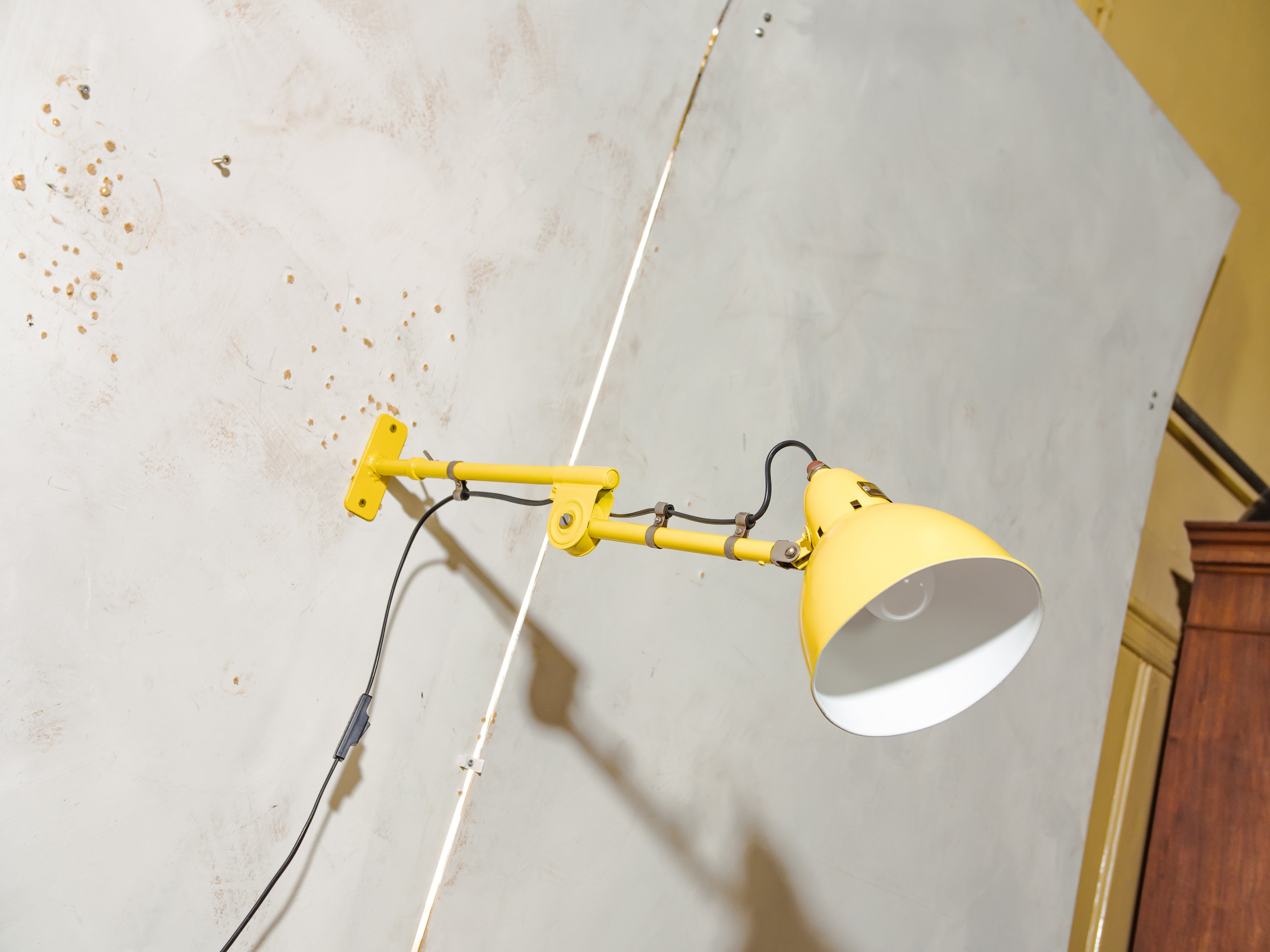 Antique 1940s Hala Zeist 2 Arm Wall light or Table lamp, Vintage Factory Workshop light, Renovated Bright Yellow Desk lighting, Dutch Design