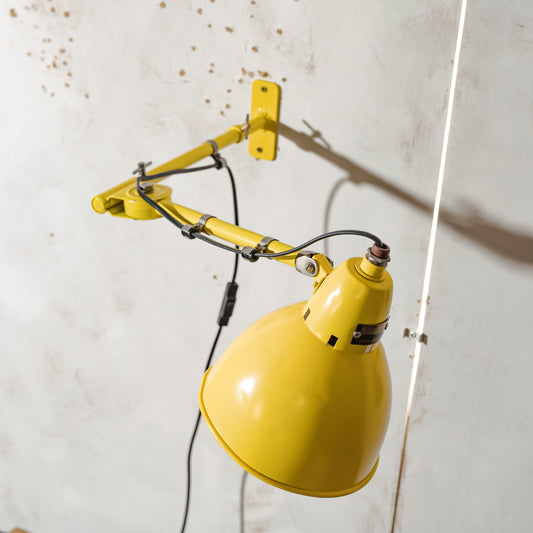 Antique 1940s Hala Zeist 2 Arm Wall light or Table lamp, Vintage Factory Workshop light, Renovated Bright Yellow Desk lighting, Dutch Design