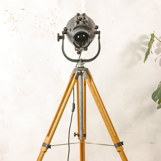 1960s Theater Floor lamp by Strand Electric, Model Patt 23 on Wooden Tripod, Upcycled English Stage Light, Industrial Lighting