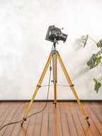 1960s Theater Floor lamp by Strand Electric, Model Patt 23 on Wooden Tripod, Upcycled English Stage Light, Industrial Lighting