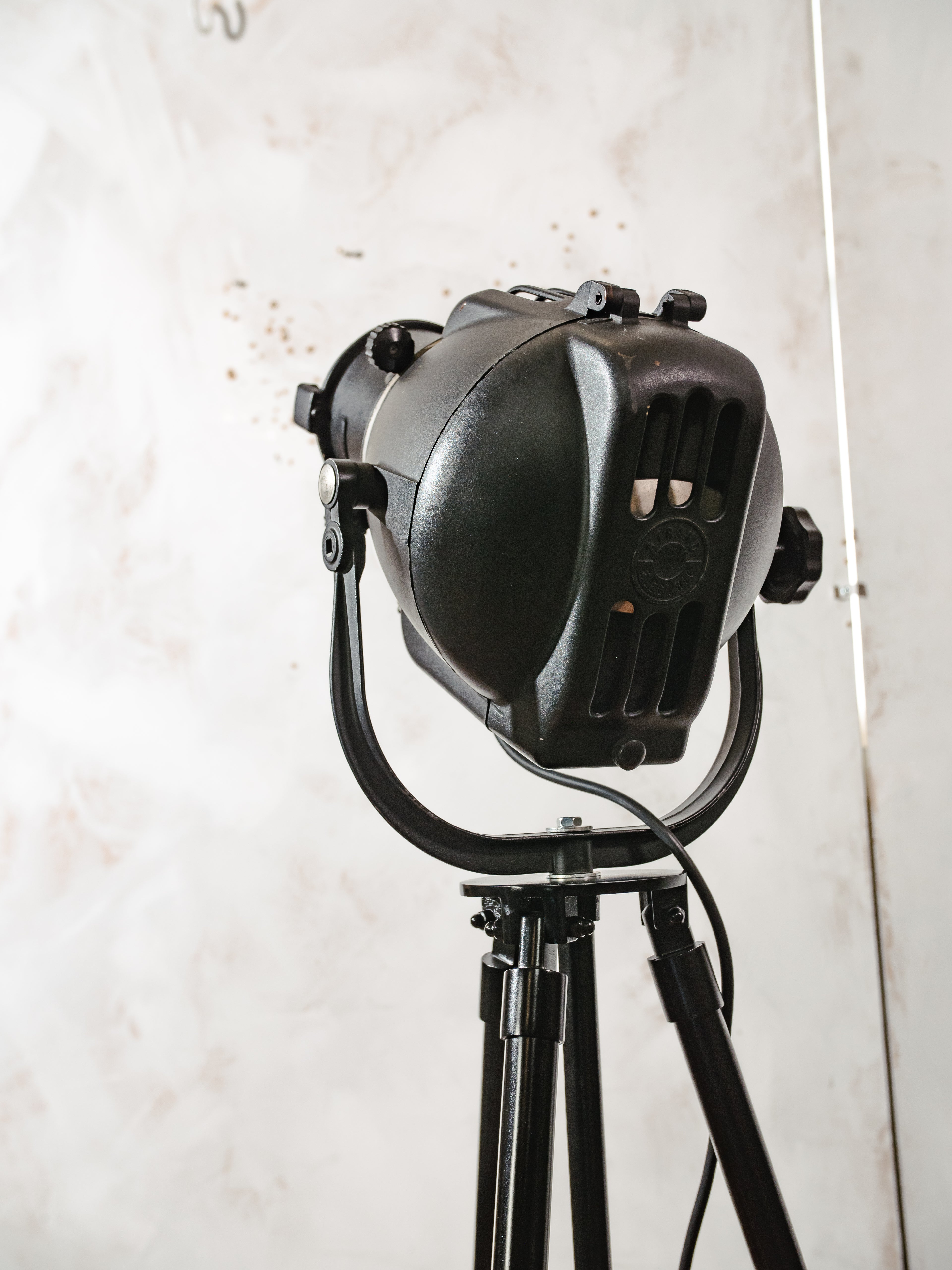 1960s Strand Electric Patt 23 Theater Lamp on steel Tripod, Upcycled UK Stage Lighting, Unique Loft Floorlamp