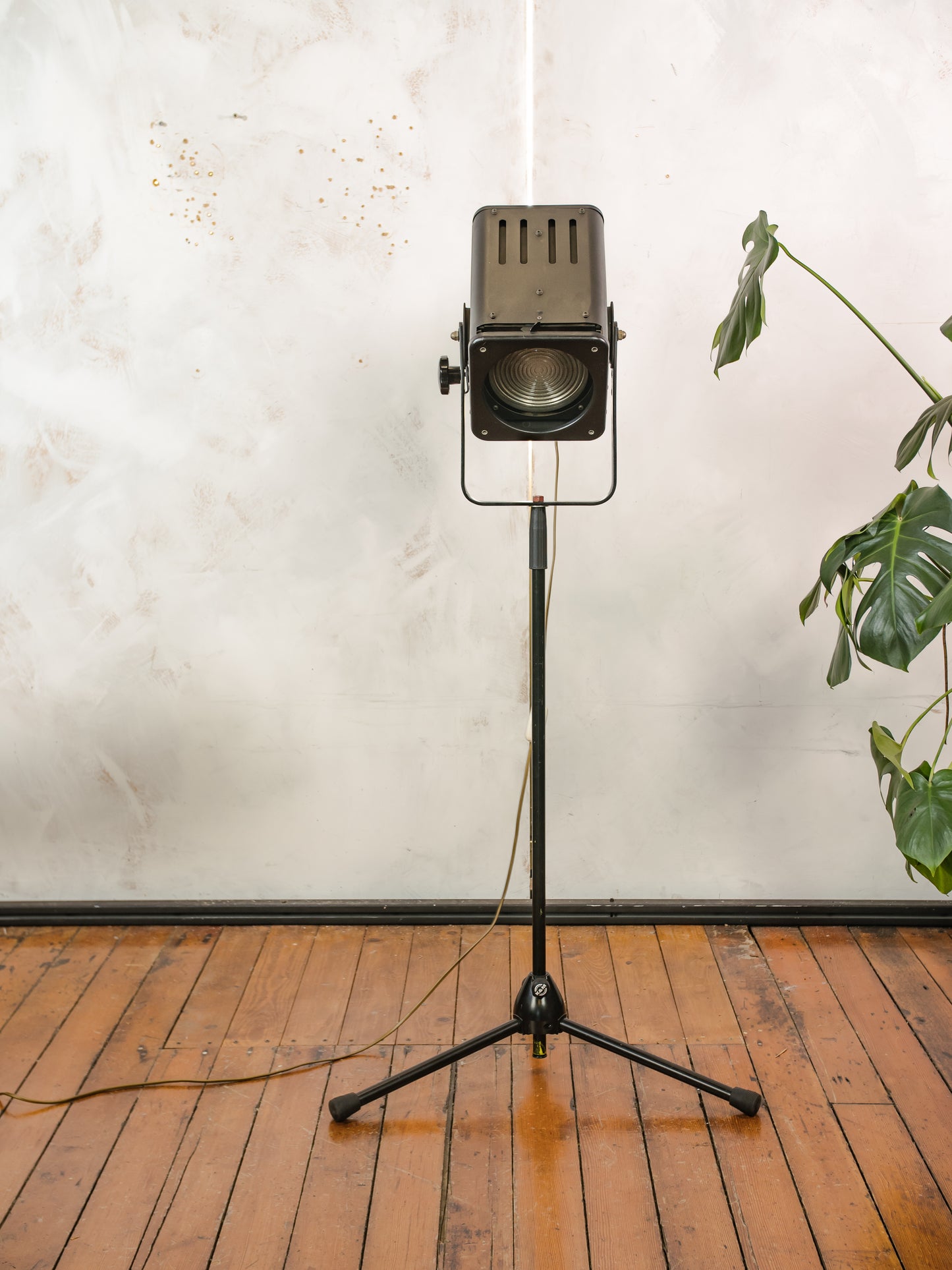 Vintage Rank Strand Theatre Light on Adjustable Tripod, Black Upcycled Industrial Floor lamp 1970s