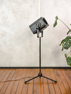 Vintage Rank Strand Theatre Light on Adjustable Tripod, Black Upcycled Industrial Floor lamp 1970s