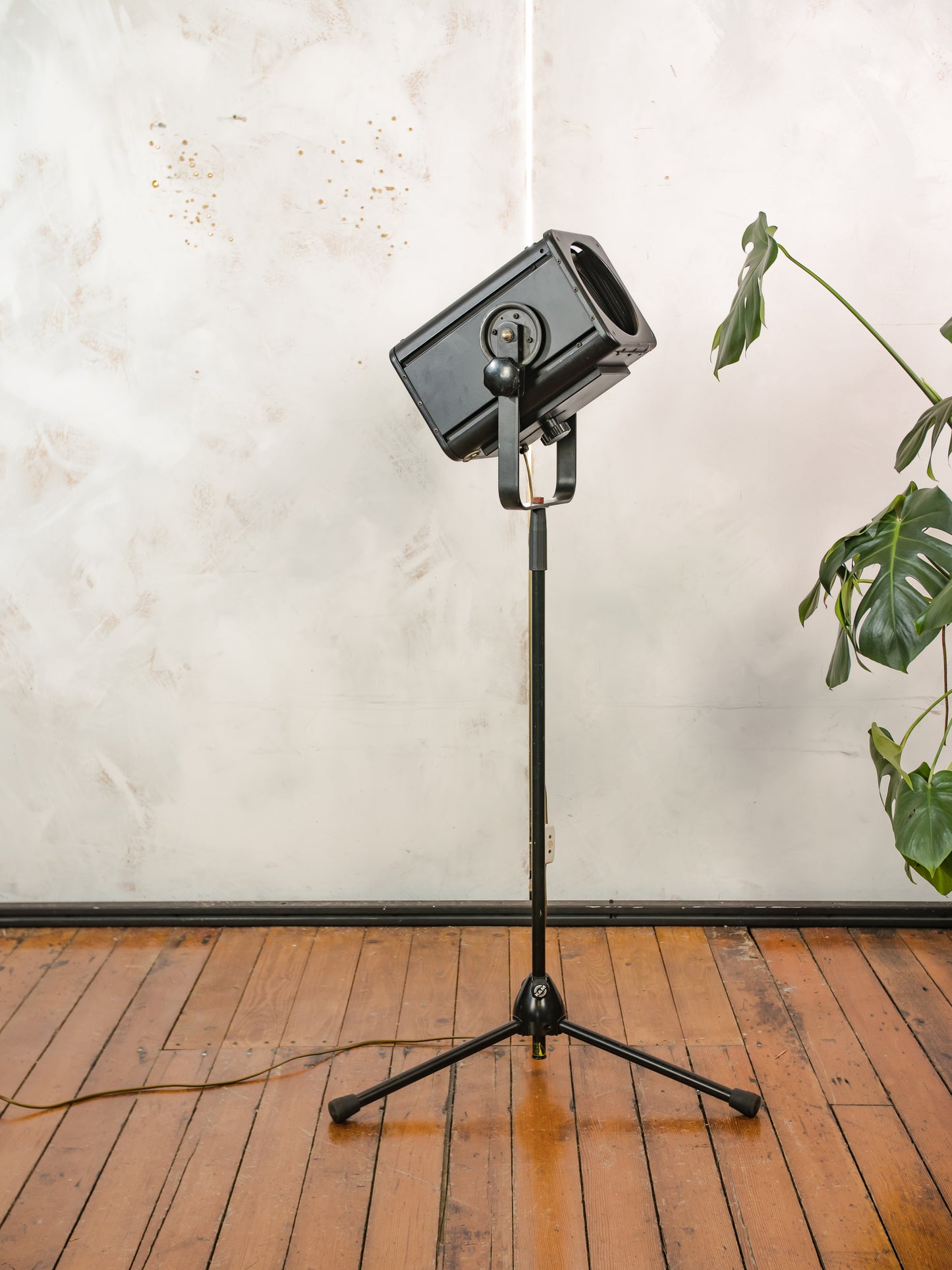 Vintage Rank Strand Theatre Light on Adjustable Tripod, Black Upcycled Industrial Floor lamp 1970s