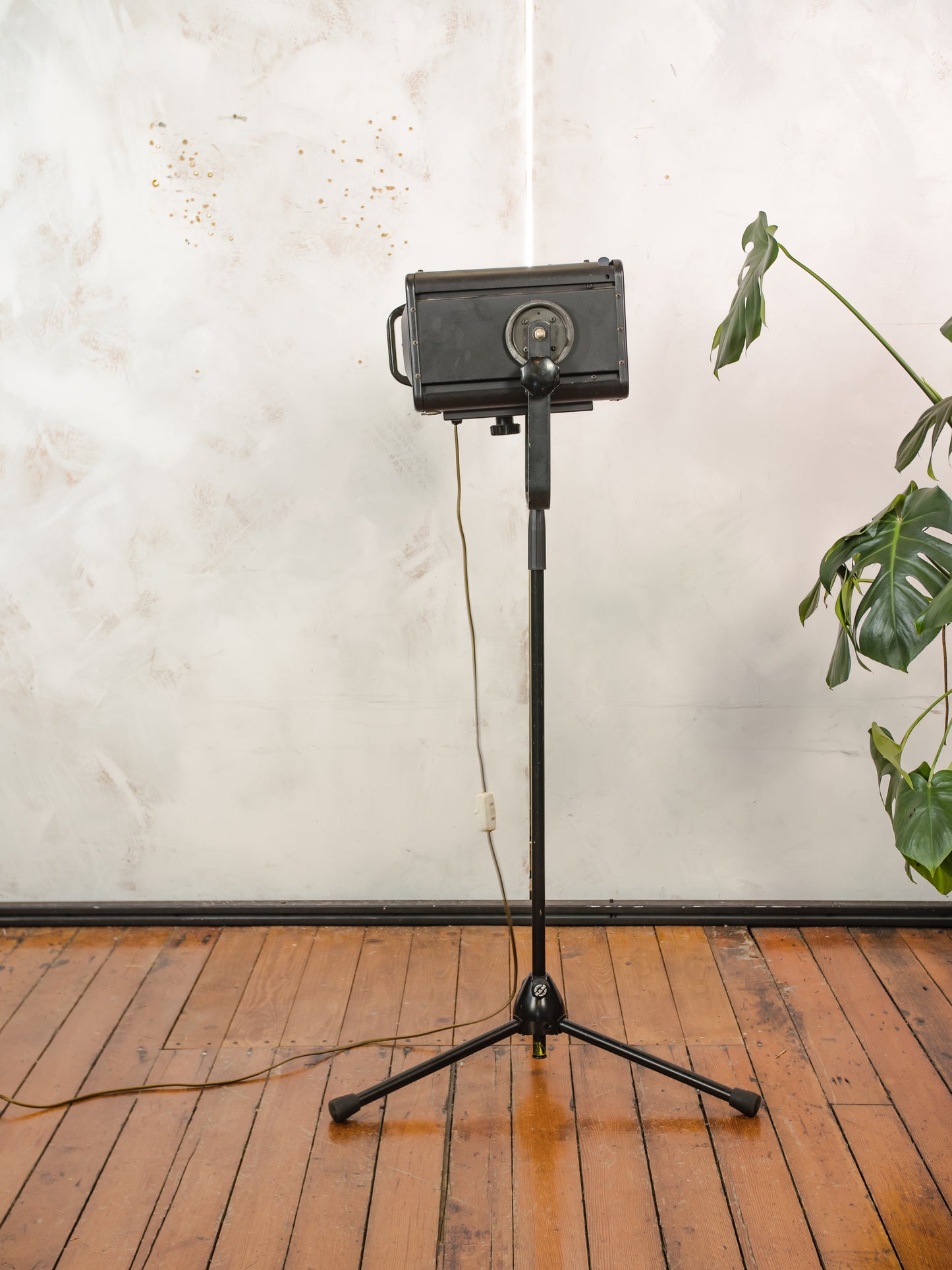 Vintage Rank Strand Theatre Light on Adjustable Tripod, Black Upcycled Industrial Floor lamp 1970s