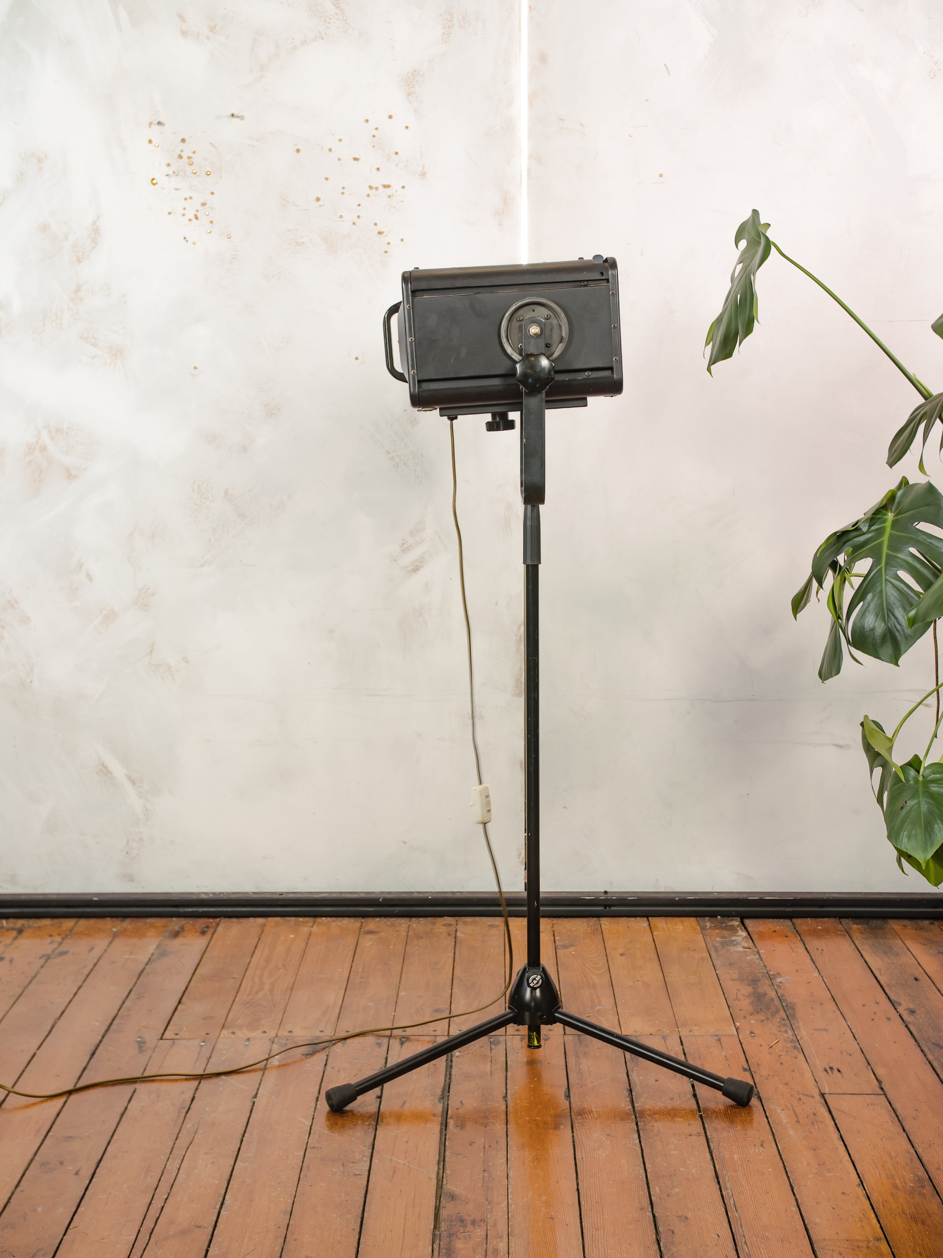 Vintage Rank Strand Theatre Light on Adjustable Tripod, Black Upcycled Industrial Floor lamp 1970s